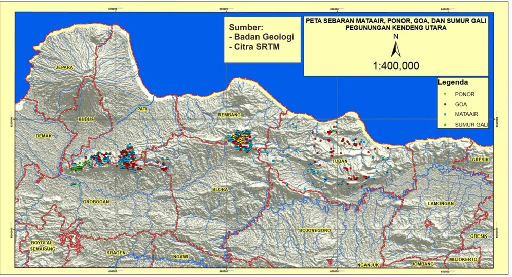 Gambar II-10 Peta sebaran mata-air, ponor, gua, dan sumur gali Pegunungan Kendeng Utara 