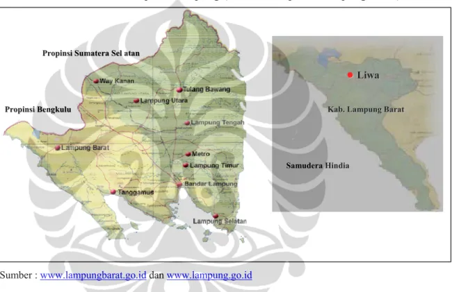 Gambar  3.1 Peta Propinsi Lampung (Inset : Kabupaten Lampung Barat) 