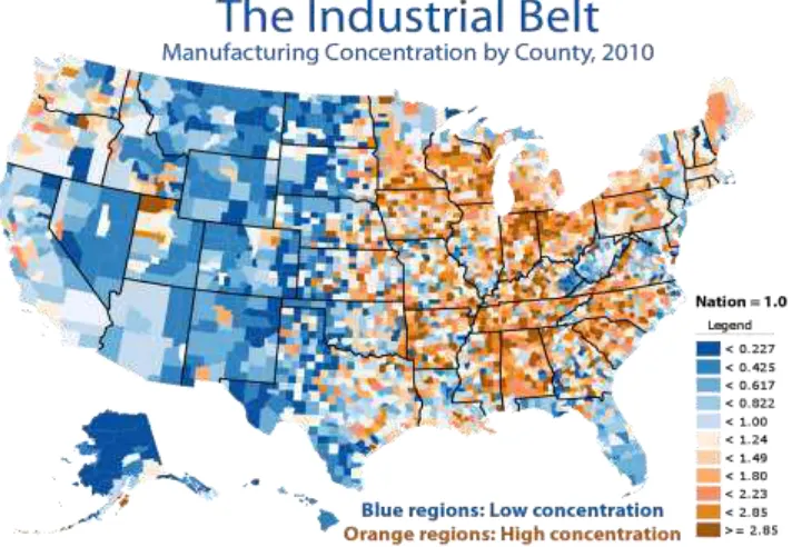 Gambar 1.2 Sabuk Konsentrasi Industri Manufaktur Amerika Serikat Tahun 