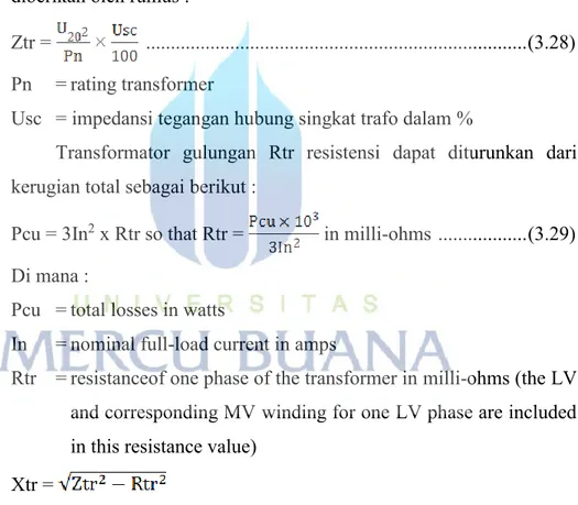 Tabel  3.4  Resistensi,  reaktansi  dan  impedansi  nilai  untuk  type  transformator distribusi 400 dengan MV gulungan y 20 kV 