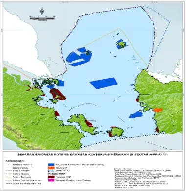 Gambar 7. Peta Sebaran Prioritas Potensi Kawasan Konservasi Perairan diWPPNRI 711Sumber: Direktorat Perencanaan Ruang Laut, Ditjen Pengelolaan Ruang Laut