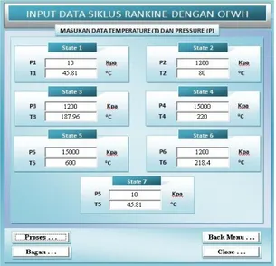 Gambar 16. Tampilan input data program  siklus Rankine sederhana dengan open 