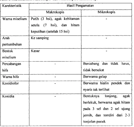 Tabel 3. Karekteristik Makrokopis dan Mikrokopis Pestalotia sp. 