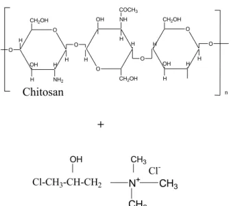 Gambar 33.  Skema reaksi  chitosan dengan CHTAC (Cho et al., 2006) 
