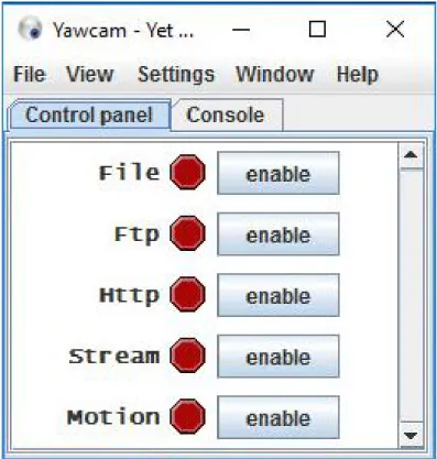 Gambar 4.1.1.3 Tampilan Control Panel pada Aplikasi Yawcam 