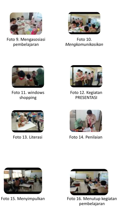 Foto 9. Mengasosiasi  pembelajaran Foto 10.  Mengkomunikasikan Foto 11. windows  shopping Foto 12