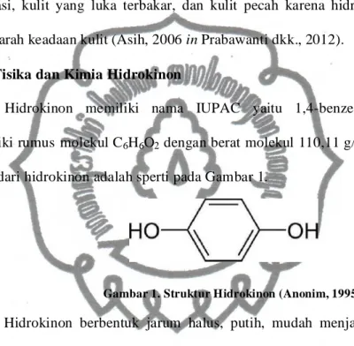 Gambar 1. Struktur Hidrokinon (Anonim, 1995). 