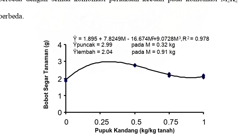 Gambar 15. Hubungan Bobot Segar Tanaman (g) dengan  Beberapa Dosis Pupuk Kandang (kg/kg tanah) pada Umur 33 hss  
