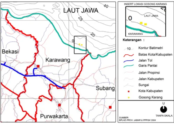 Gambar 8. Peta Batimetri Kabupaten Karawang dan Lokasi Terumbu Karang 