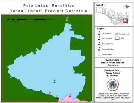 Gambar 1 merupakan peta lokasi penelitian Danau Limboto dan titik pengambilan  sampel