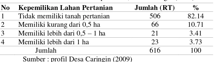 Tabel 9.  Kemilikan tanah pertanian, Desa Caringin (2006) 