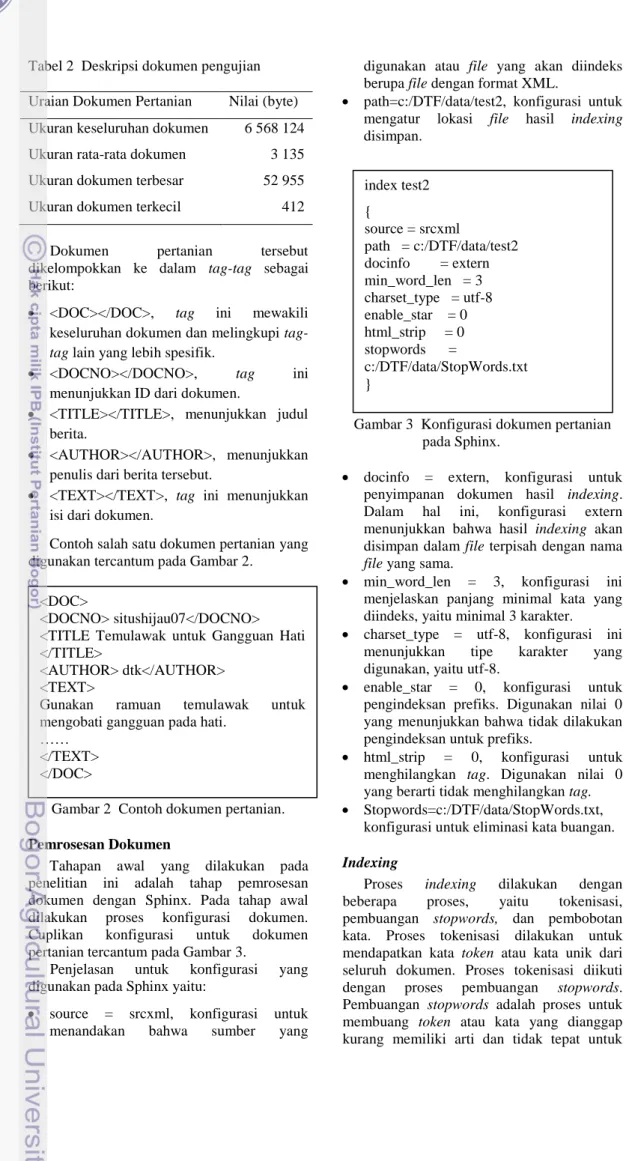 Tabel 2  Deskripsi dokumen pengujian 