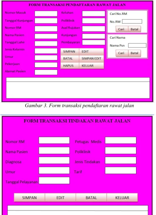 Gambar 3. Form transaksi pendaftaran rawat jalan