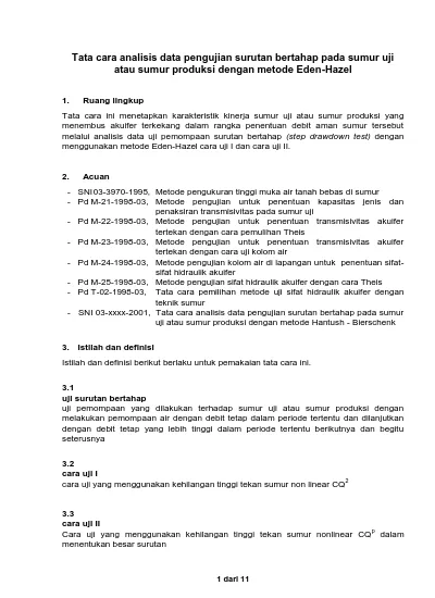 Tata Cara Analisis Data Pengujian Surutan Bertahap Pada Sumur Uji Atau