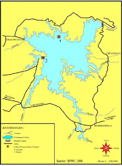 Gambar III.2. Peta lokasi pengambilan sampel di Waduk Cirata 