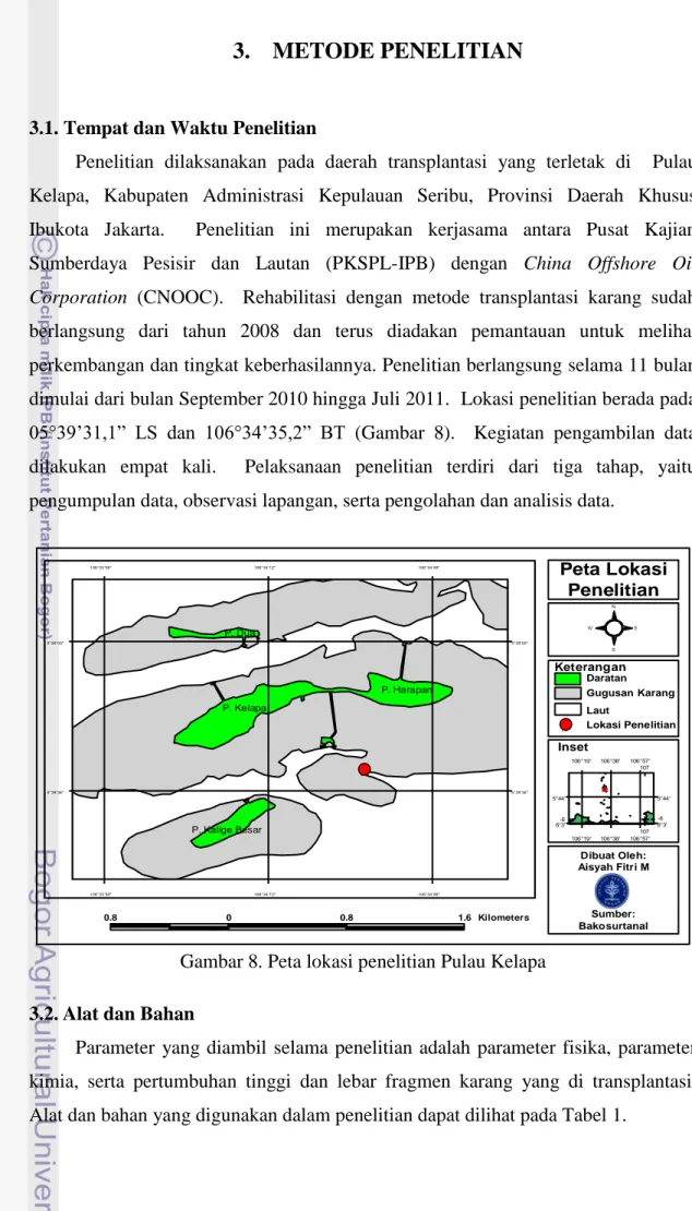Gambar 8. Peta lokasi penelitian Pulau Kelapa  3.2. Alat dan Bahan 