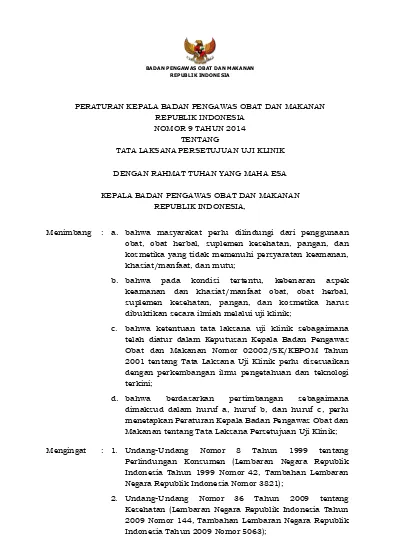 PERATURAN KEPALA BADAN PENGAWAS OBAT DAN MAKANAN REPUBLIK INDONESIA ...