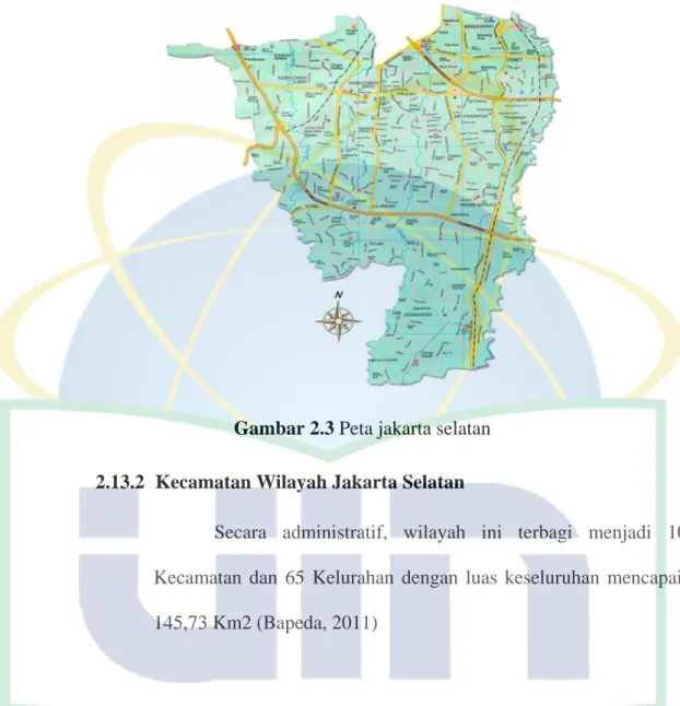 Gambar 2.3 Peta jakarta selatan  2.13.2  Kecamatan Wilayah Jakarta Selatan 