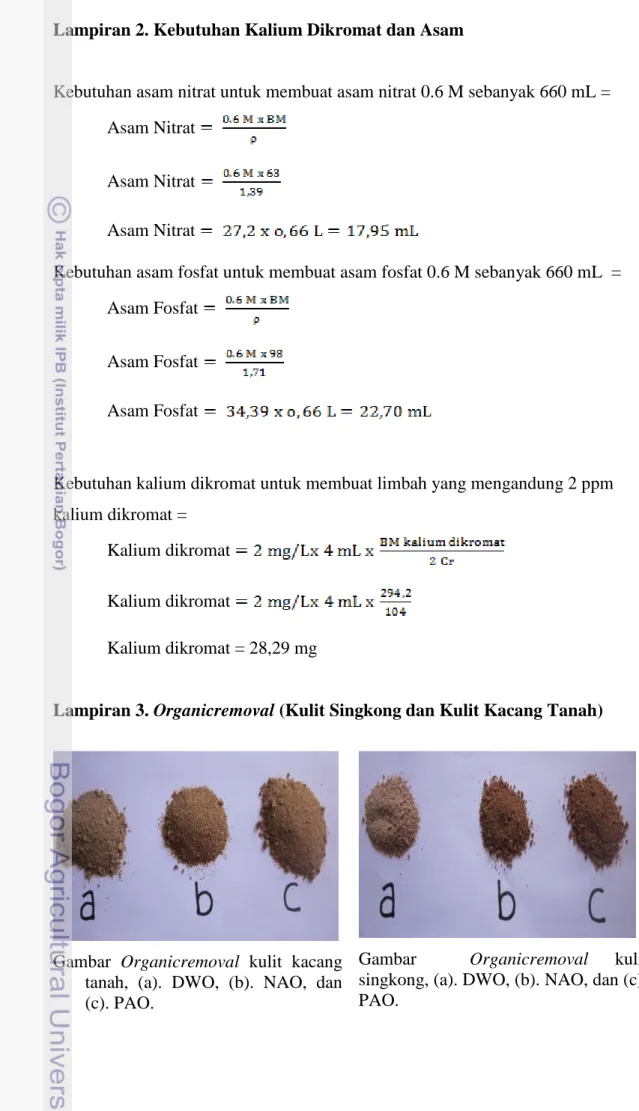 Gambar  Organicremoval  kulit  kacang  tanah,  (a).  DWO,  (b).  NAO,  dan  (c). PAO. 