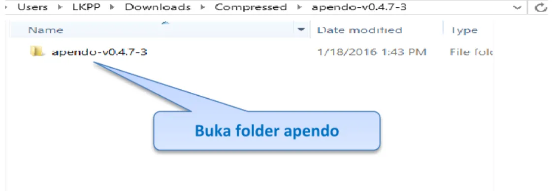 Gambar 4. Halaman folder apendo versi 4  5.  Selanjutnya pilih foler bin, akan terdapat file apendo.exe  