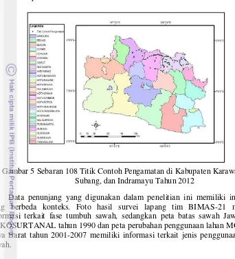 Gambar 5 Sebaran 108 Titik Contoh Pengamatan di Kabupaten Karawang, 