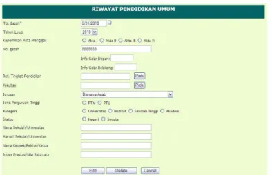 Gambar II-15 Form Data Pegawai Ubah Pendidikan Umum 