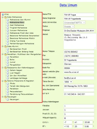 Gambar II-16 Form detail lembaga PTAI  II.1.3.1. Data Mahasiswa 