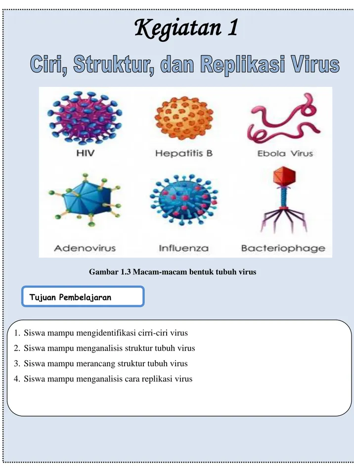 Gambar 1.3 Macam-macam bentuk tubuh virus  Tujuan Pembelajaran 