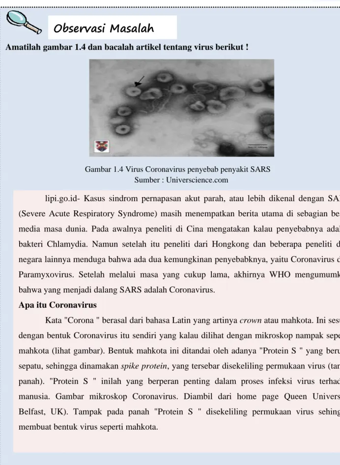 Gambar 1.4 Virus Coronavirus penyebab penyakit SARS Sumber : Universcience.com 