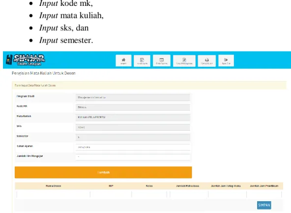 Gambar 5.1 Halaman input data mk ajar dosen 