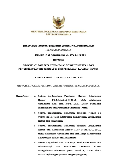 PERATURAN MENTERI LINGKUNGAN HIDUP DAN KEHUTANAN REPUBLIK INDONESIA ...