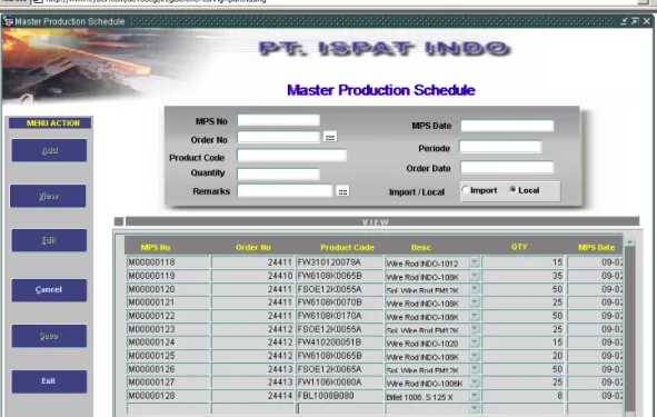 Gambar 4.14 Form Master Production Schedule 