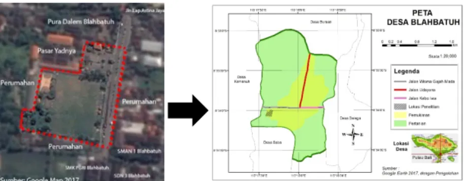 Gambar 1. Peta Desa Blahbatuh dan Lokasi Penelitian Lapangan Astina Jaya  2.2  Alat dan Bahan Penelitian 