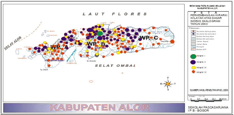 Gambar 10 Peta perkembangan hirarki wilayah di Kabupaten Alor  atas dasar indeks  T a h u n  2 0 0 3 .i l a y a h  d i  K a b u p a t e n  A l o r  