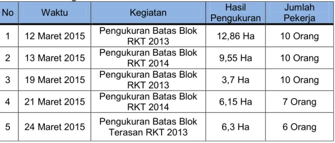 Tabel 2.Hasil Pengukuran Batas Areal RKT 