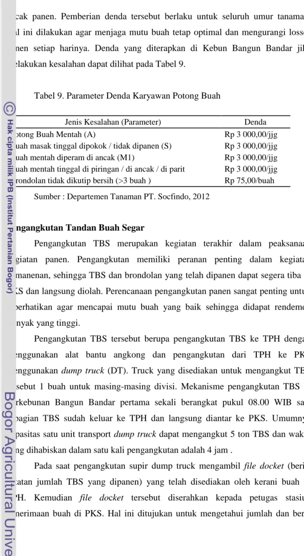Tabel 9. Parameter Denda Karyawan Potong Buah 