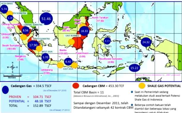 Gambar	4.	Peta	cadangan	gas	bumi	(Ditjen	MIGAS,	2012)	 	 	