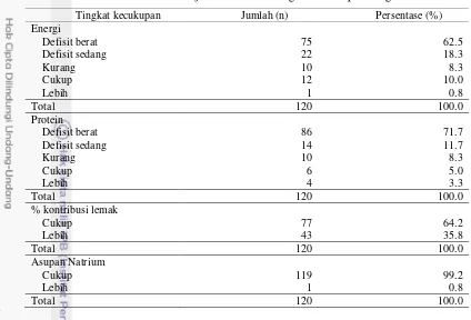 Tabel 11 Sebaran subjek berdasarkan tingkat kecukupan zat gizi 