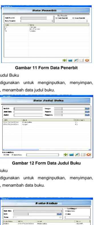 Gambar 12 Form Data Judul Buku  9.  Form Data Buku 