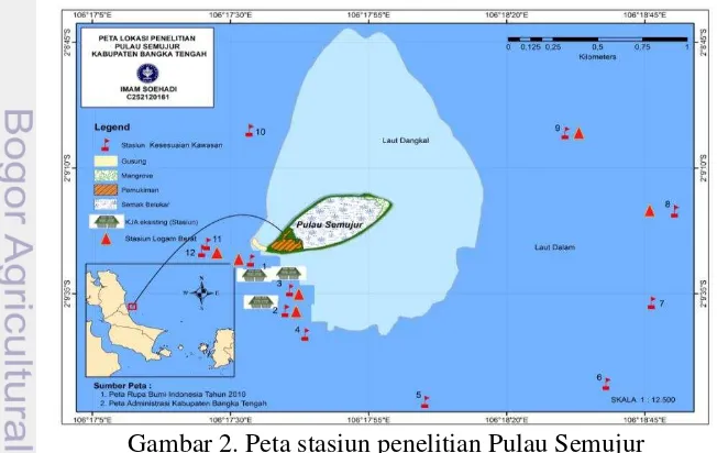 Gambar 2. Peta stasiun penelitian Pulau Semujur 