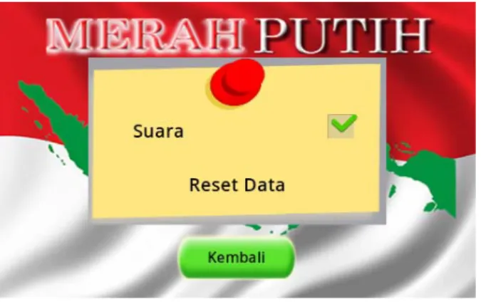 Gambar 3 Tampilan setting suara dan reset data 