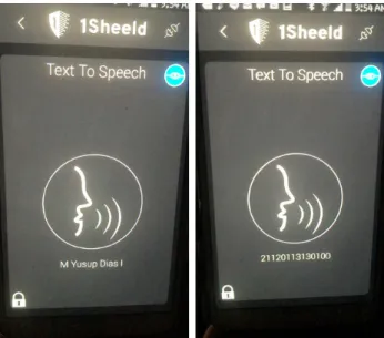 Gambar 14 menunjukkan keluaran dari aplikasi 1Sheeld  LCD dan TextToSpeech pada ponsel pintar.