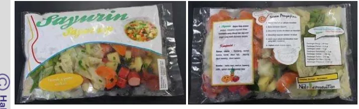 Gambar 6 Produk sayur sop inisiasi dalam kemasan PP tampak depan (kiri) 