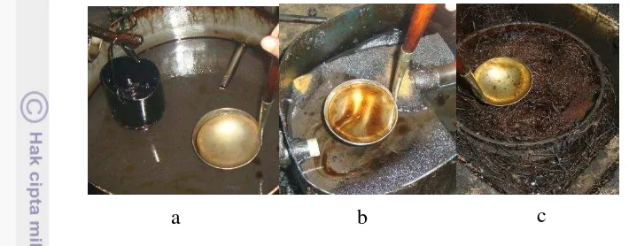 Gambar 4 Proses pemisahan minyak akar wangi. a) hasil minyak pada pemisahan 