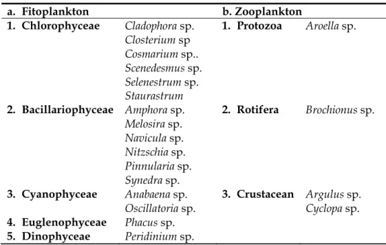 Tabel 7. Jenis fitoplankton dan zooplankton di Danau Singkarak 