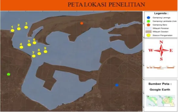 Gambar 1. Peta Kuala Gigieng yang menunjukkan lokasi penelitian dan  titik sampling 