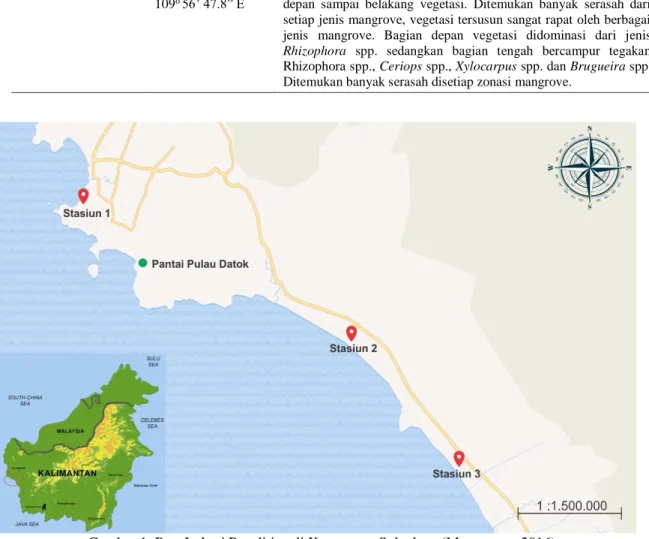Gambar 1. Peta Lokasi Penelitian di Kecamatan Sukadana (Mapsource, 2016) 