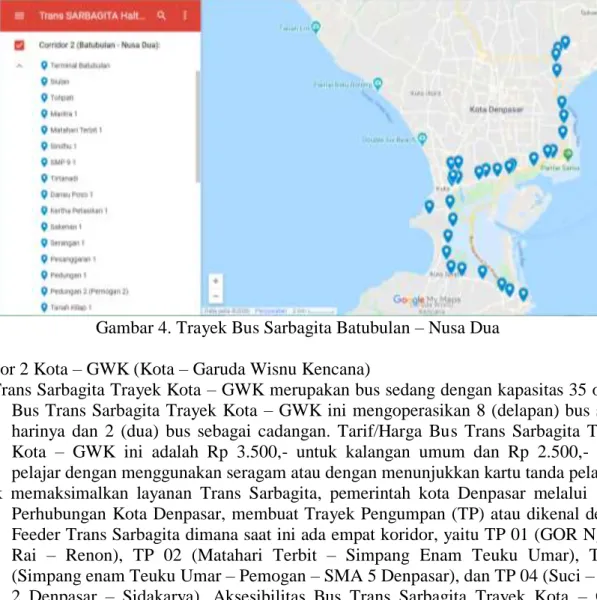 Gambar 4. Trayek Bus Sarbagita Batubulan – Nusa Dua  Koridor 2 Kota – GWK (Kota – Garuda Wisnu Kencana) 