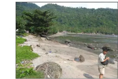 Gambar 18 Pantai tipe 2 (pantai curam berbatu) yang mewakili bagian selatan  Provinsi Sumatera Barat, Pantai Teluk Bungus (Yudhicara 2008)