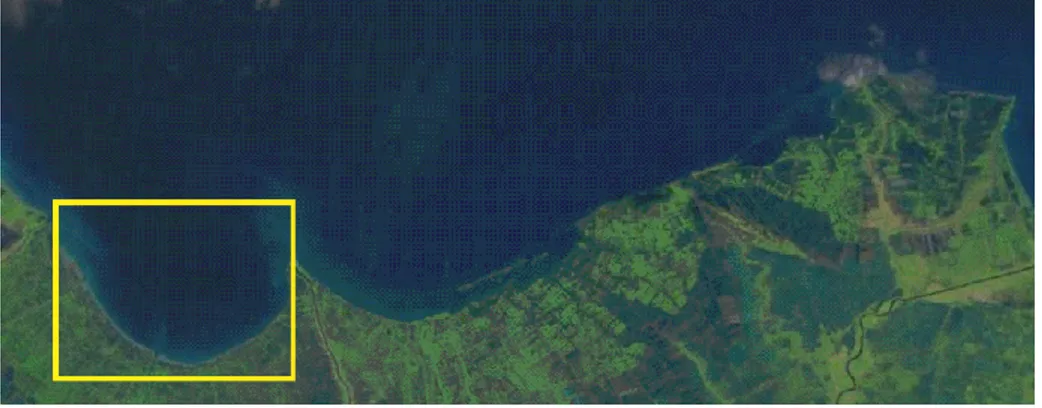 Gambar 3. Citra Satelit Landsat untuk daerah kajian Teluk Blanakan. 